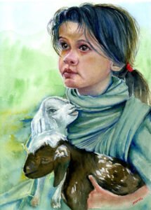 Girl with lambs